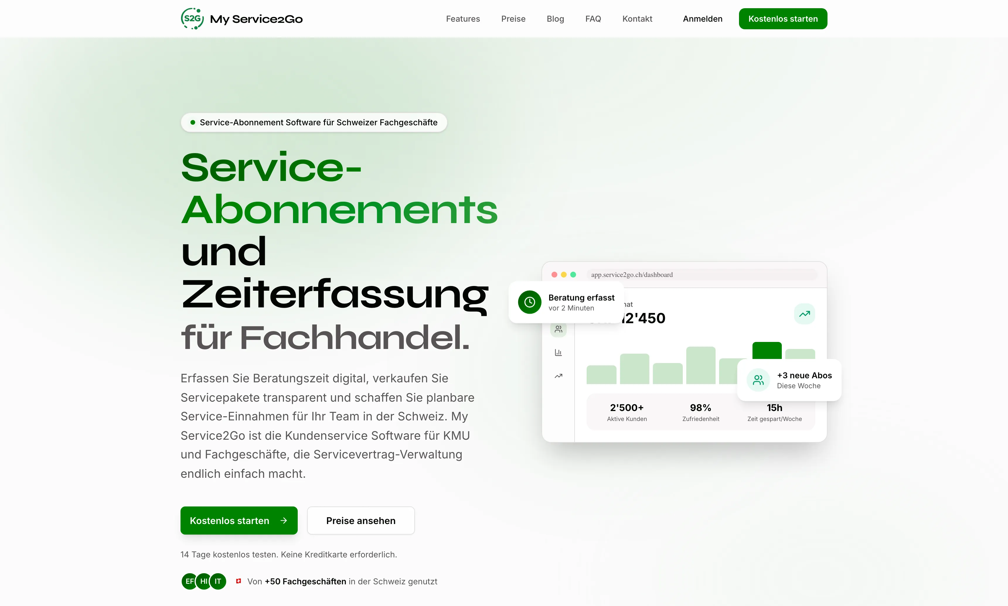 MyService2Go – Desktop-Ansicht der Website, umgesetzt von Nexo Solutions