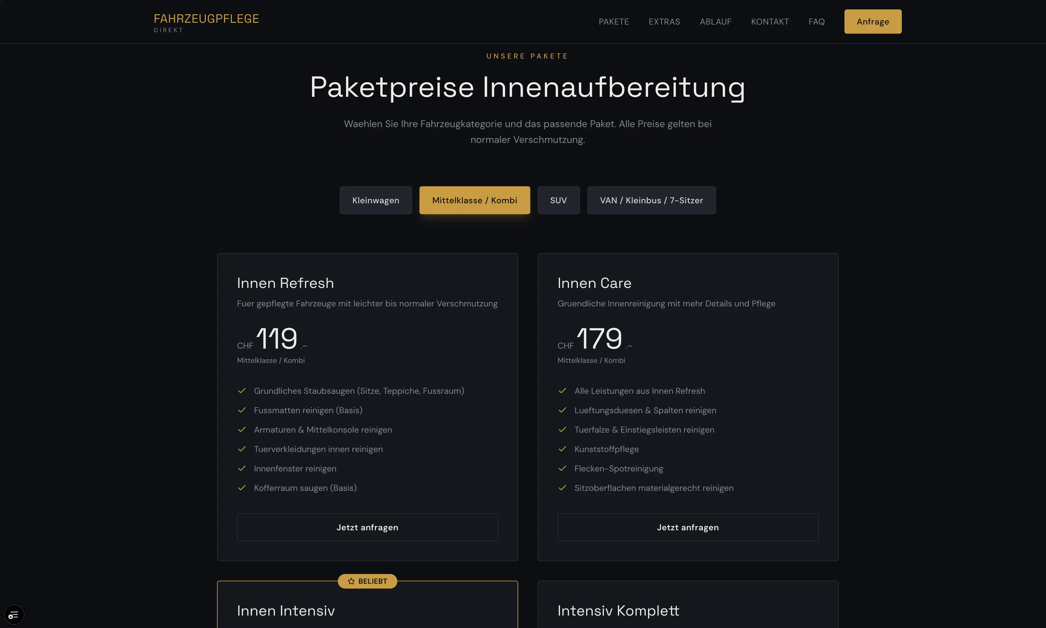 Fahrzeugpflege Direkt – Preisübersicht