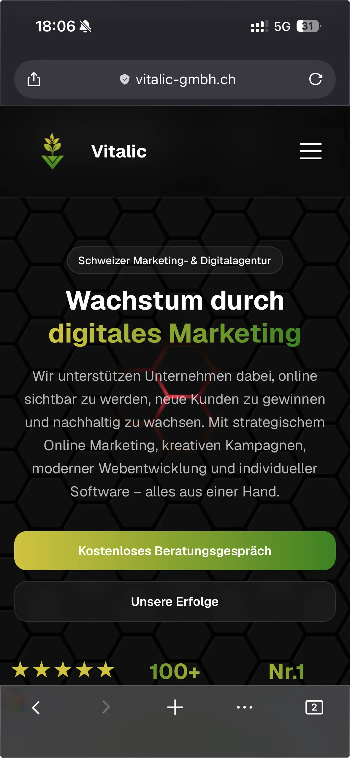 Vitalic GmbH – Mobile-Ansicht der Website