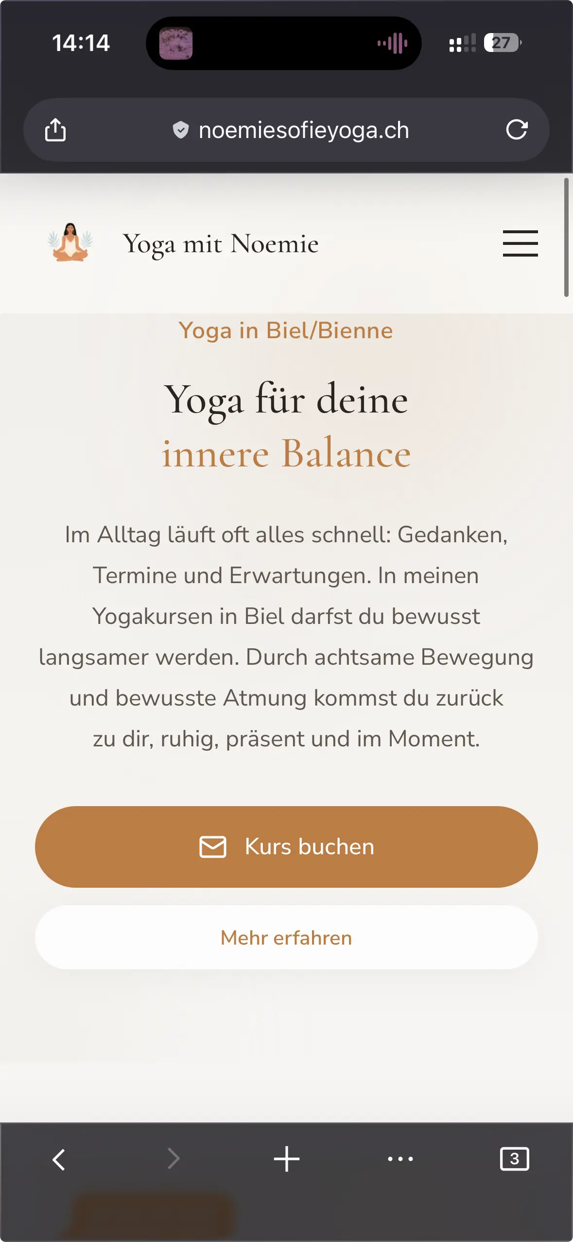 Website von Noémie Sofia Yoga, umgesetzt von Nexo Solutions